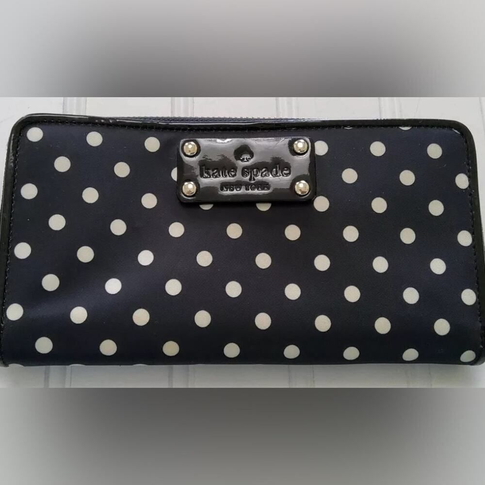 Kate Spade New York Polka Dot Zip Around Wallet Black White. EUC. See Video